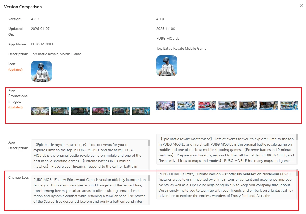 Appark Version History log showing Primewood Genesis changelog