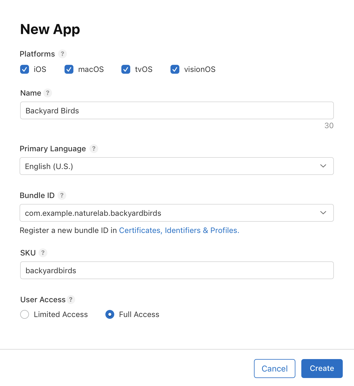 App Store Connect 创建 App 记录