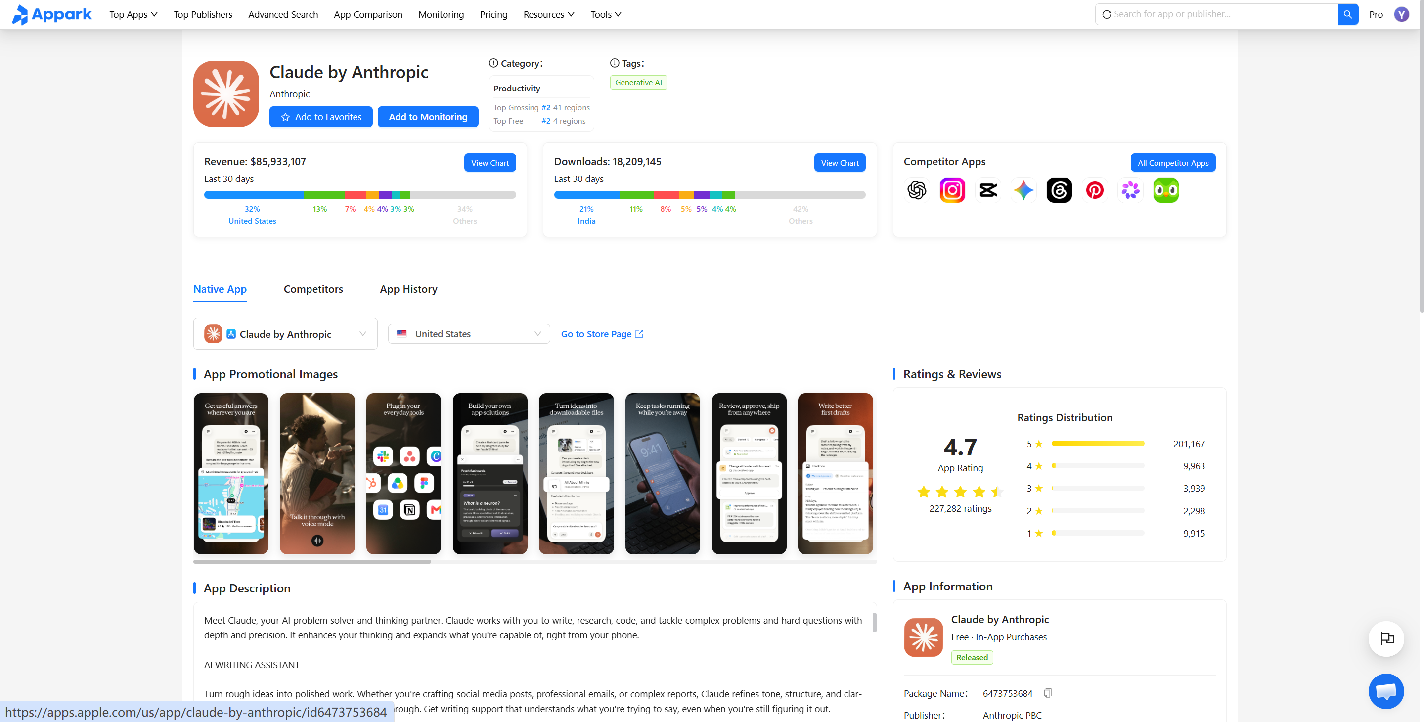 Claude by Anthropic Appark app detail page