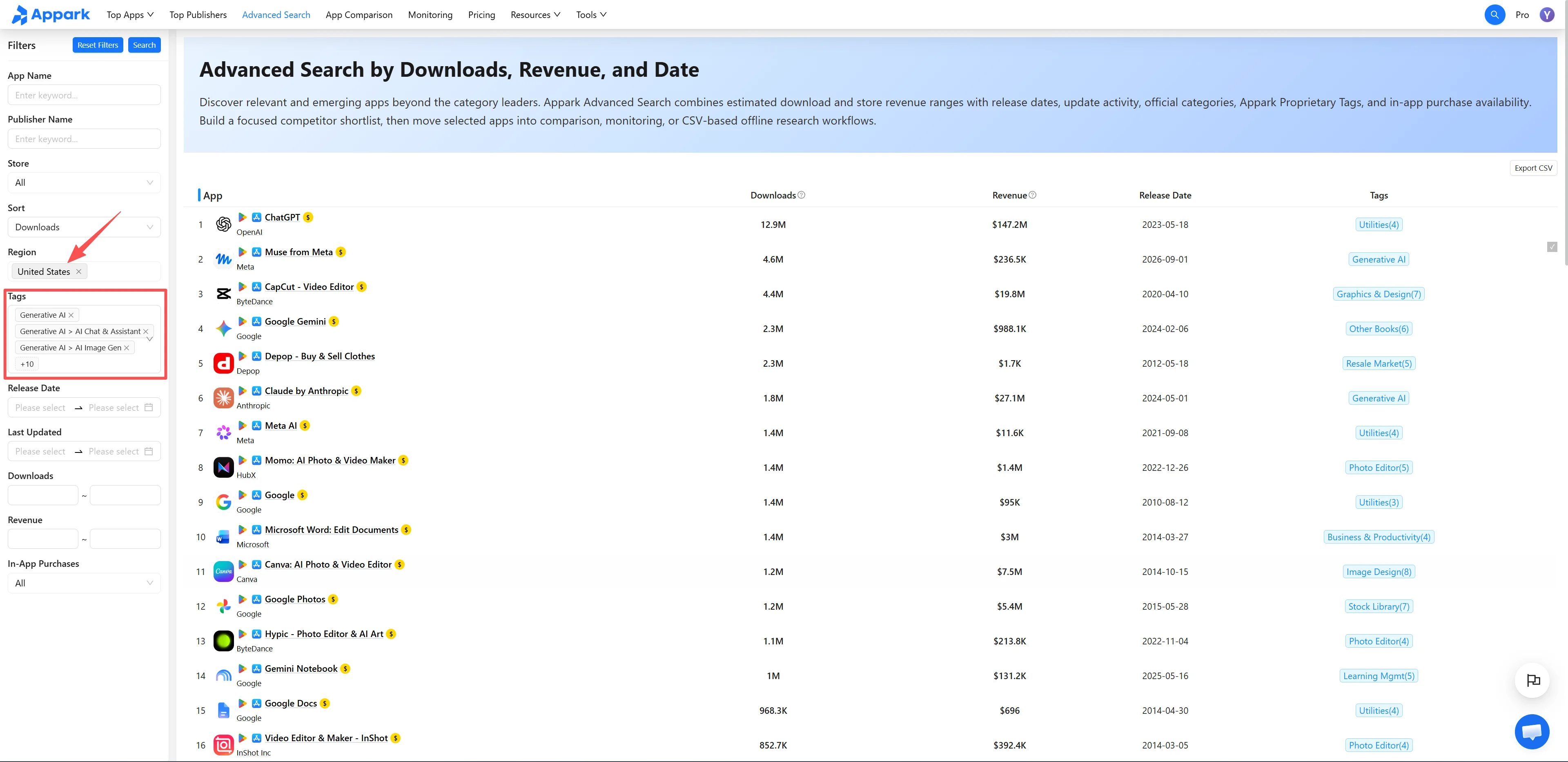 Select market and app focus