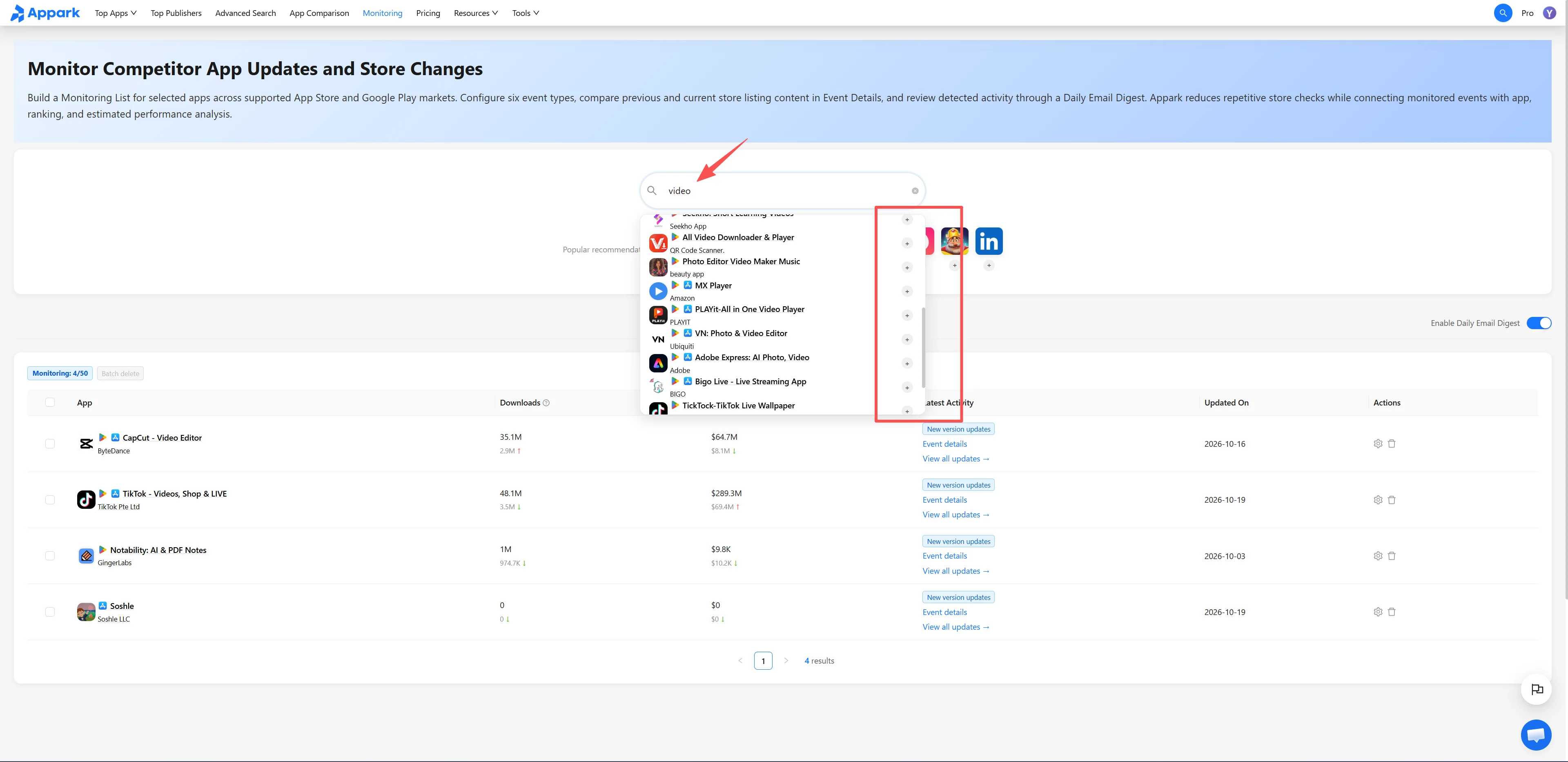 Add apps to monitoring
