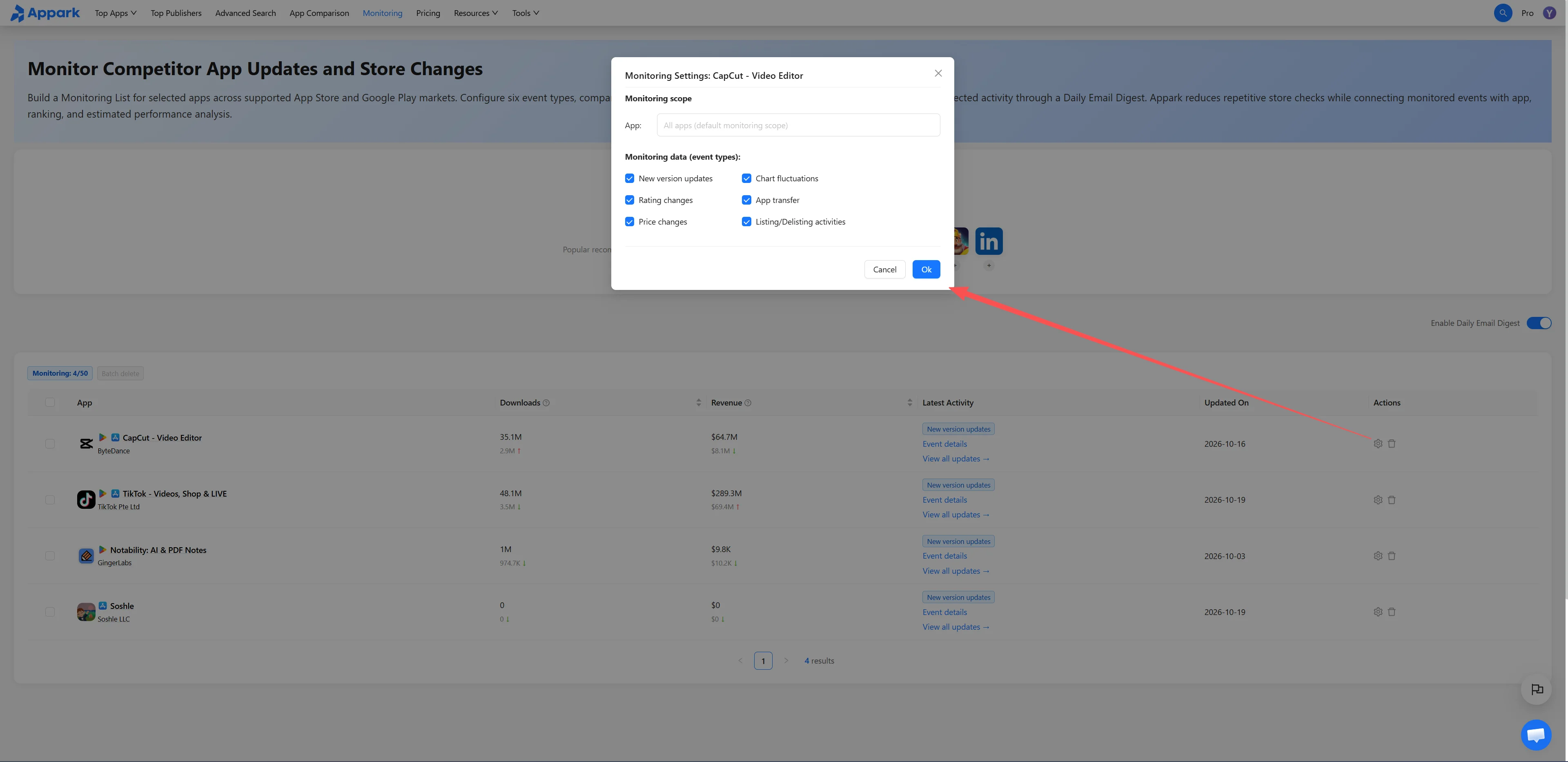Choose monitoring events