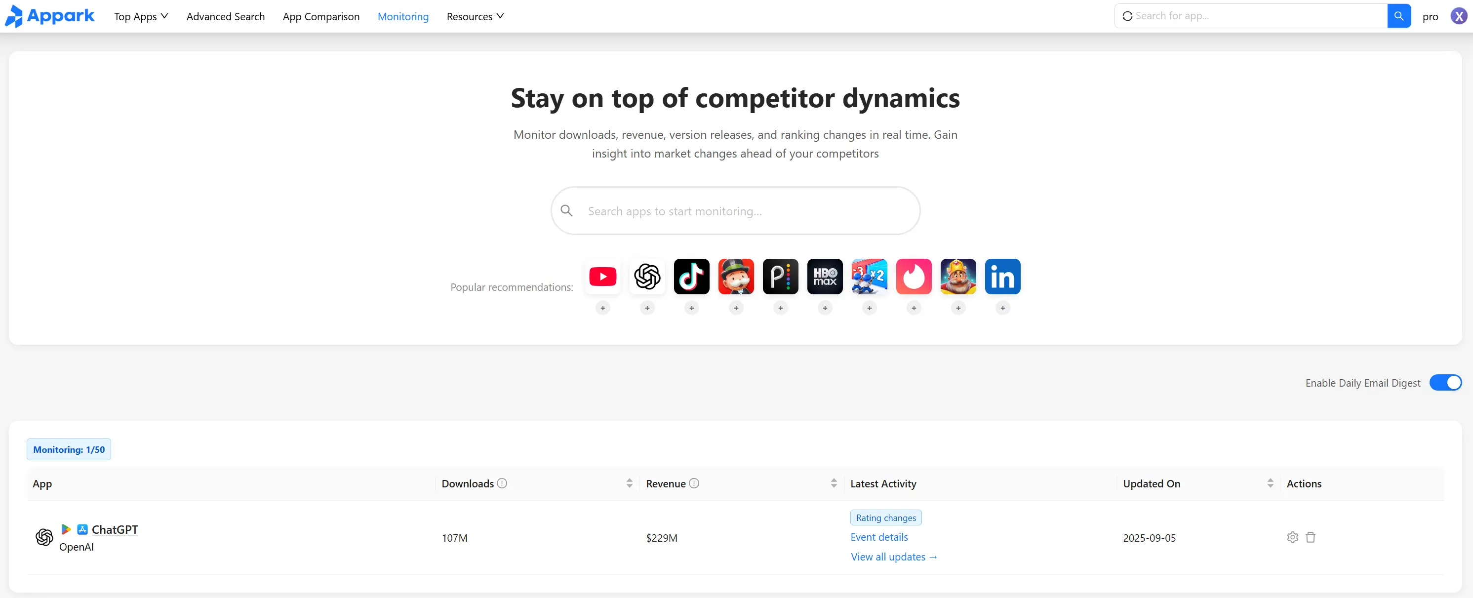 Monitoring List Interface